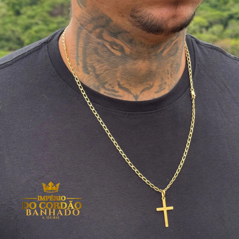 Cordão e pingente laminado 2 mm banhado a ouro - comprar online