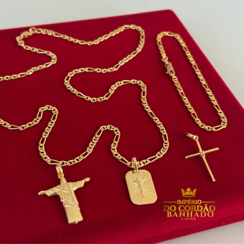 Cordão Pulseira e pingente 3 por 1 2mm banhado a ouro - comprar online