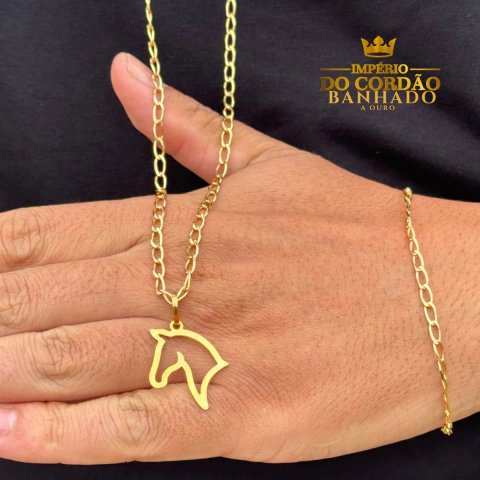 Cordão Pulseira e pingente laminado 2 mm banhado a ouro - comprar online