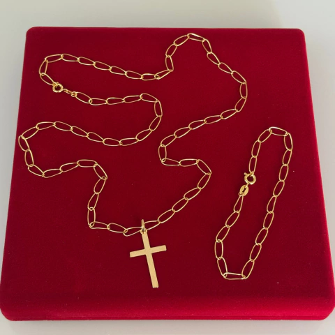 Cordão Pulseira e pingente laminado vazado 4 mm banhado a ouro - comprar online