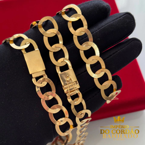 Cordão e Pulseira laminada 12 mm Banhado a ouro - comprar online