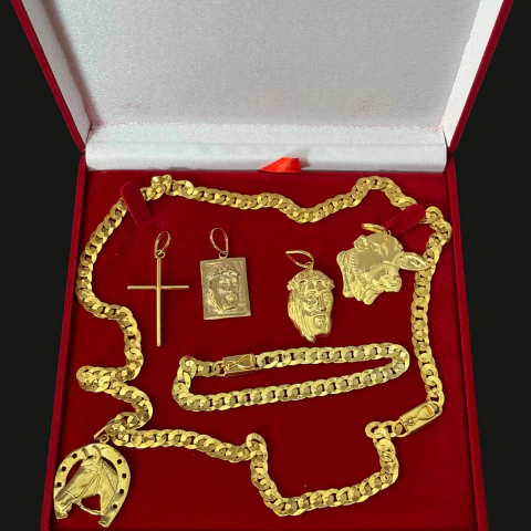 Cordão Pulseira e Pingente laminado 5 mm curto