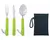 SET DE CAMPING VERDE Cuchillo - Tenedor - Cuchara + Estuche