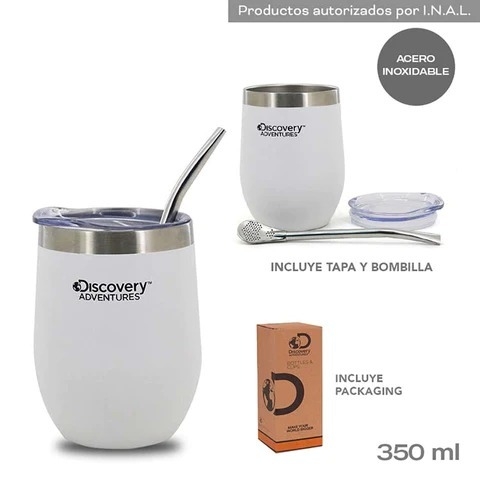 Vaso Mate Blanco Discovery Termico Acero Bombilla