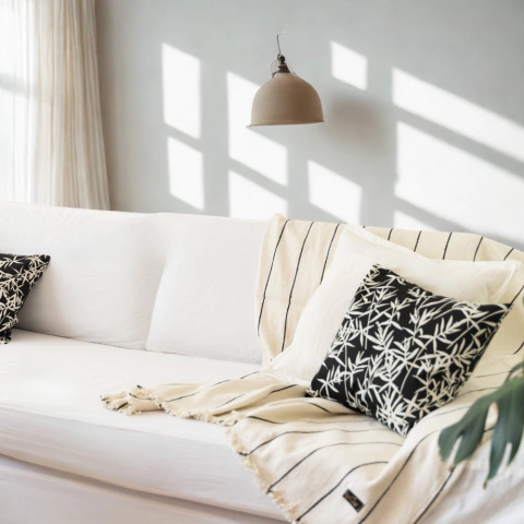 Manta Cubre Sillon Rustica Colcha Cubre Cama 150cm Premium Natural Raya negra - comprar online