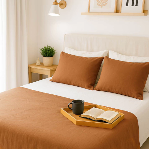 Pie de cama 2.00x1.40 mts - Manta cubre sillon - Colcha Ocre - comprar online