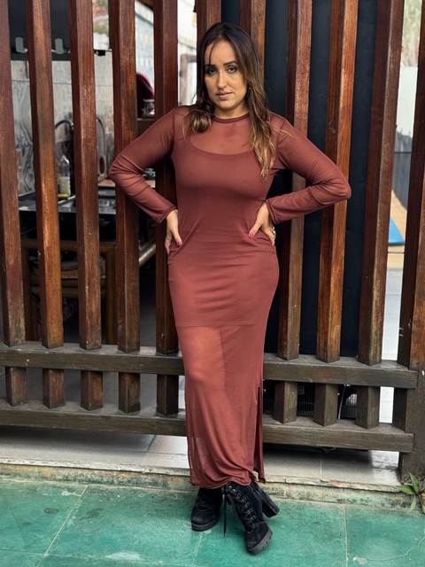 Vestido Tule Marrom
