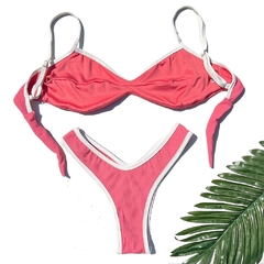 Biquini Thais Rosado c/ Off Canelê Bicolor Asa Delta Viés - Aluvie