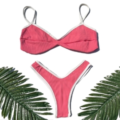 Biquini Thais Rosado c/ Off Canelê Bicolor Asa Delta Viés - comprar online