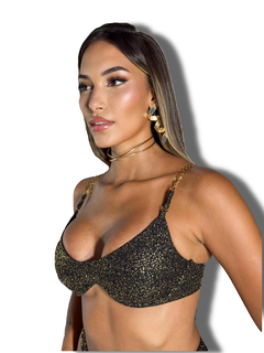 Biquini Cléo Corrente Preto Ouro Festas Asa - Aluvie