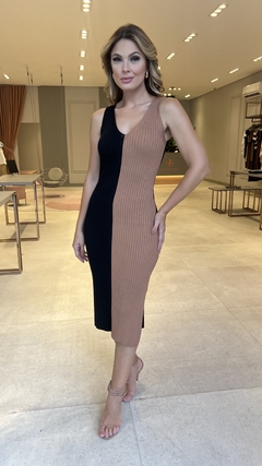 VESTIDO TRICOT DONATELA PRETO E NUDE