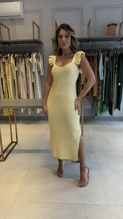 Vestido Tricot Alça Babado Flora Amarelo - loja online