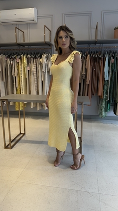 Vestido Tricot Alça Babado Flora Amarelo