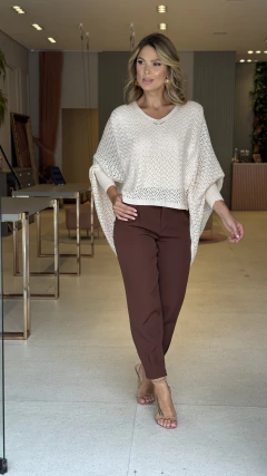 Calça Alfaiataria Ziper Barra Marrom - comprar online