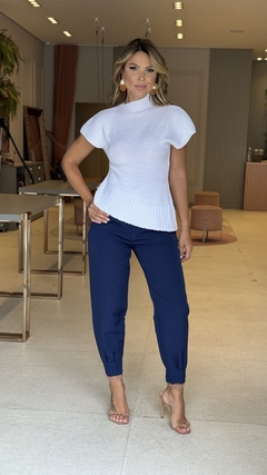 Calça Alfaiataria Ziper Barra Azul - comprar online