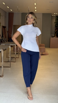 Calça Alfaiataria Ziper Barra Azul - Flor de Elisa moda