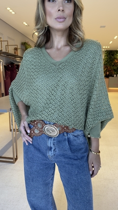 Poncho Tricot Rendado Julia Verde - loja online