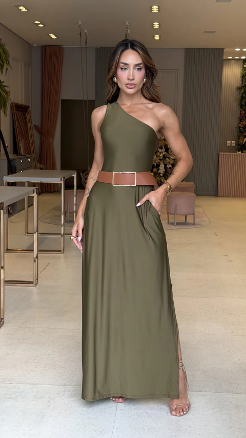 Vestido Poliamida Com Bolso Kenia Verde Musgo - comprar online