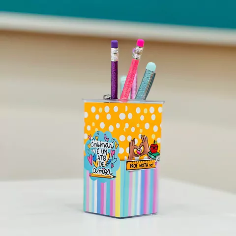 Porta Canetas Quadrado Transparente - Professores