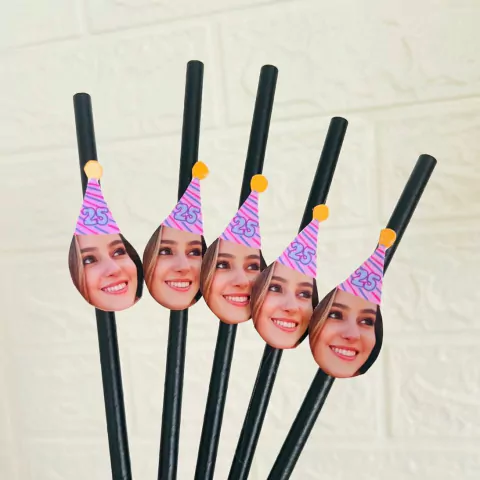 10 Canudo de Papel Rostinho Rosto Aniversário