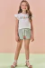 Conjunto de Blusa Boxy em Meia Malha e Shorts em Malha Vichy Textura 84761 Kukiê Infantil Menina - Bárbara Kids