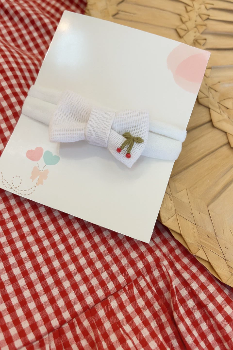 Faixa cerejinhas em linho bordado