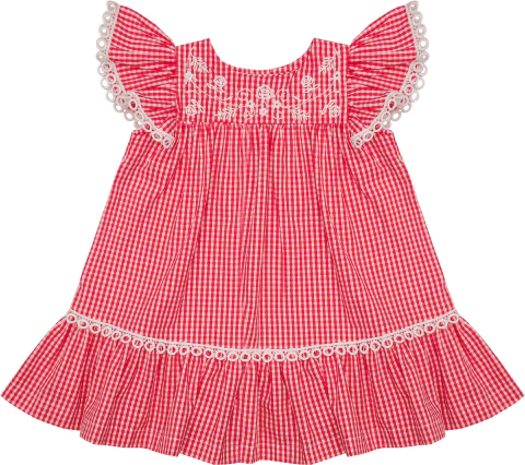 Vestido trapézio xadrez bordado - 8076