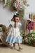 Vestido bordado floral com linho azul - 8192