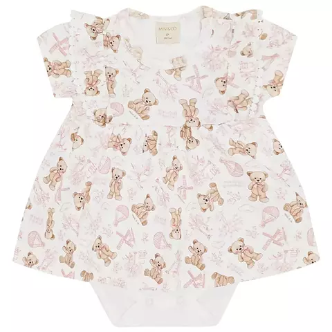 Body Vestido babadinhos bebê em algodão egípcio Ursa Provençal - Mini & Co.