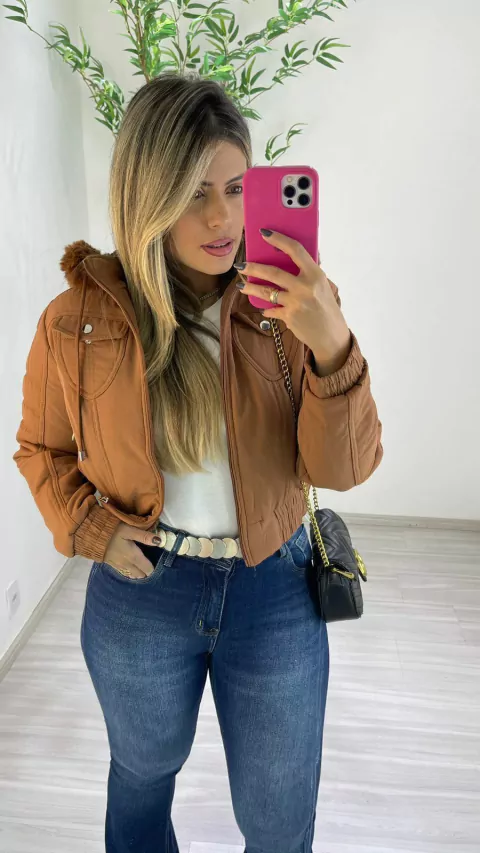 JAQUETA SARJA PELUCIADA MARROM