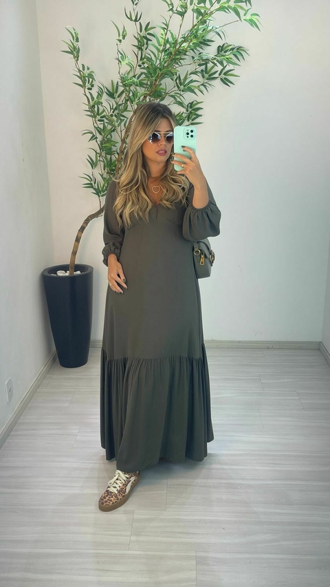 VESTIDO LUIZA MANGA VERDE MUSGO - comprar online