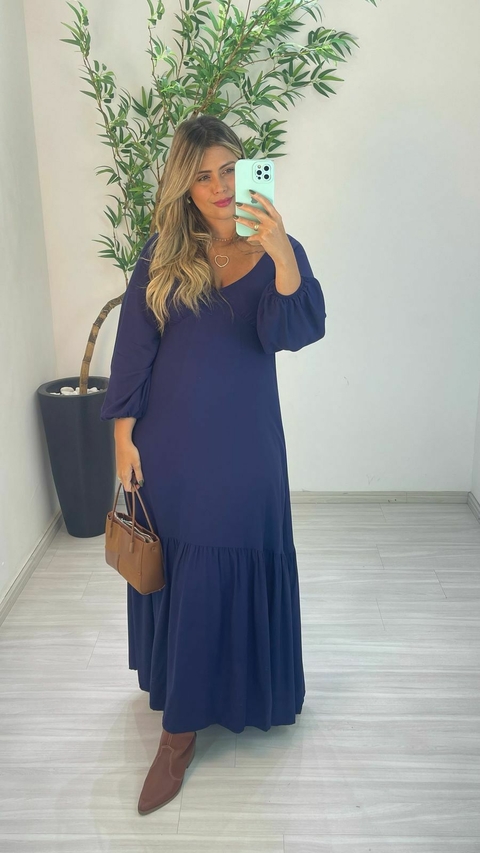 VESTIDO LUIZA MANGA AZUL MARINHO - comprar online