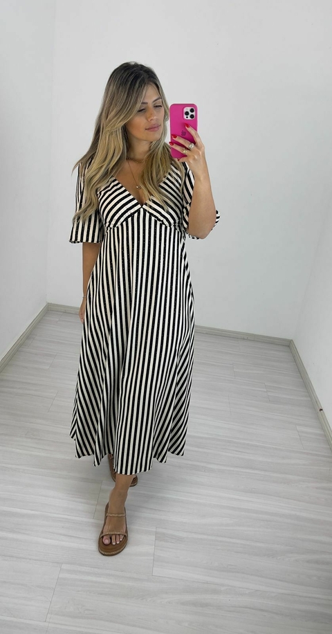 VESTIDO LUIZA LISTRADO PRETO