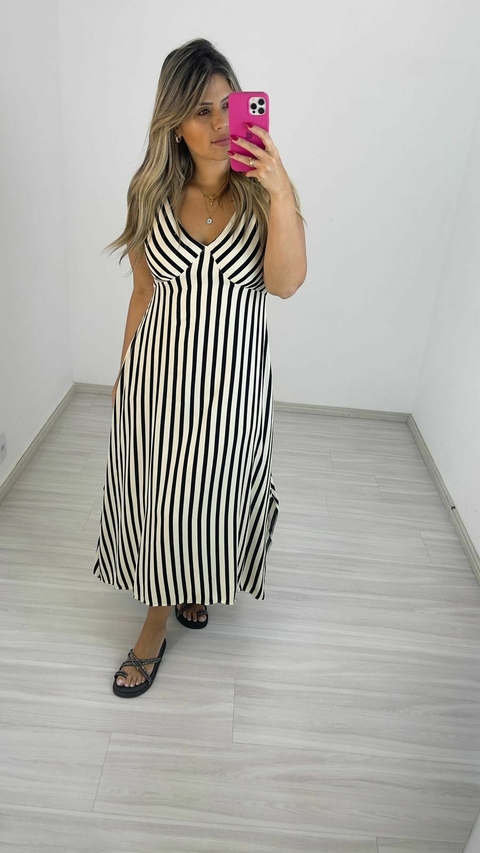 VESTIDO SAFIRA LISTRAS PRETO