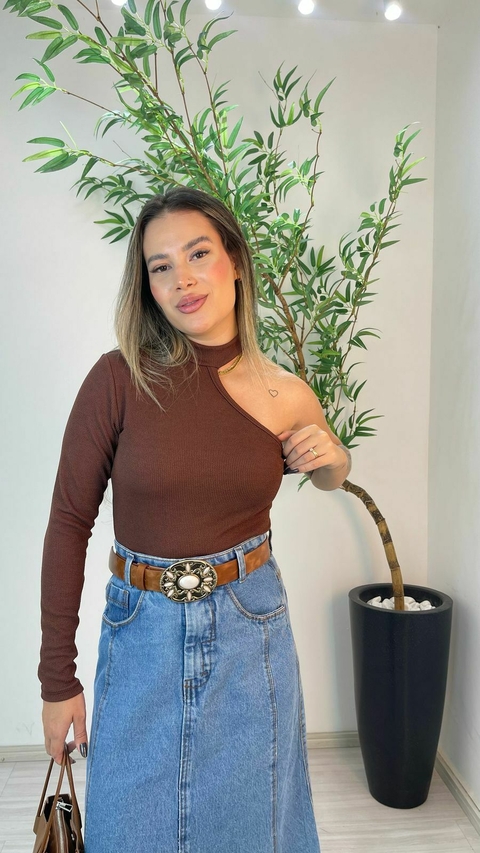 BODY TEXTURIZADO GOLINHA MARROM - comprar online