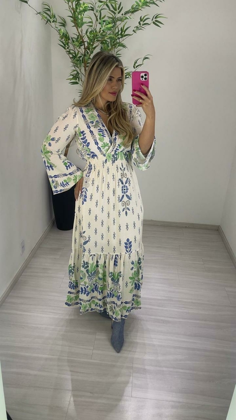 VESTIDO RAPHAELE MANGA AZUL