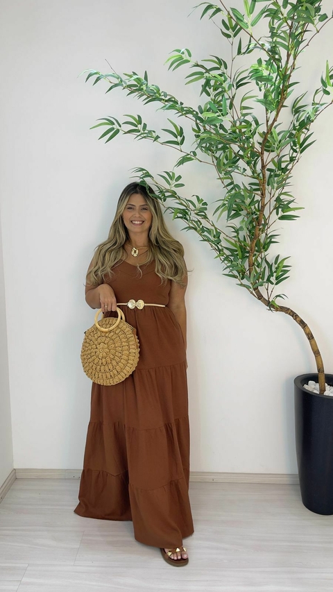 VESTIDO LINHO RAFAELA MARROM - comprar online