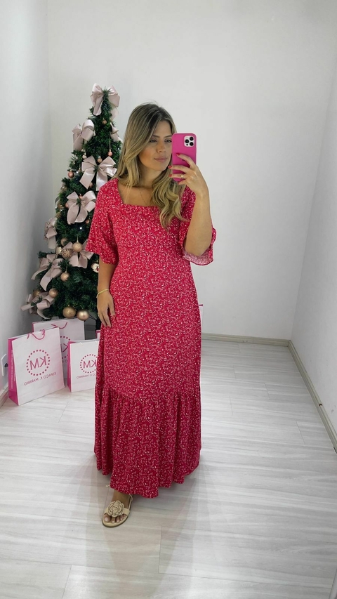 VESTIDO FLOWER MANGA VERMELHO