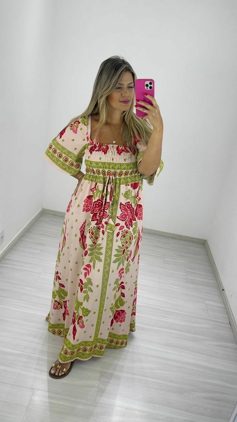 VESTIDO JERI LISTRADO FLORIDO