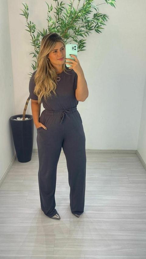 CONJUNTO MOLETINHO BLUSA ALONGADA CINZA - comprar online