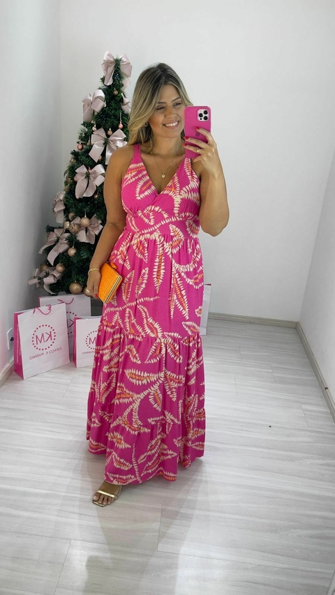 VESTIDO FERNANDA ESTAMPADO ROSA C/ LARANJA