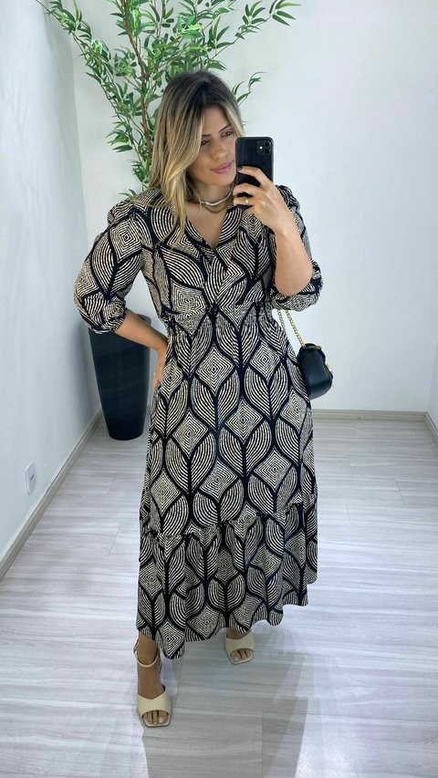 VESTIDO MILLA GEOMETRICO PRETO