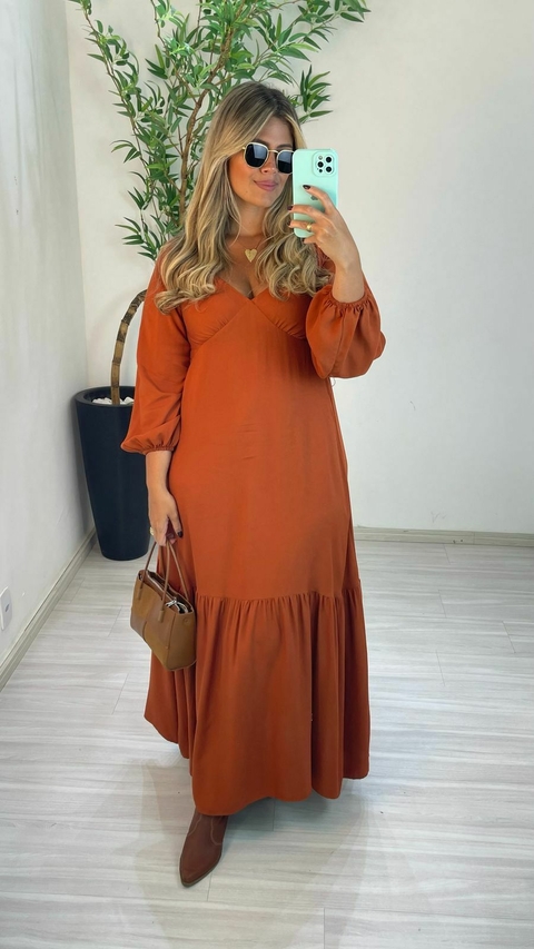 VESTIDO LUIZA MANGA TERRA COTA - comprar online