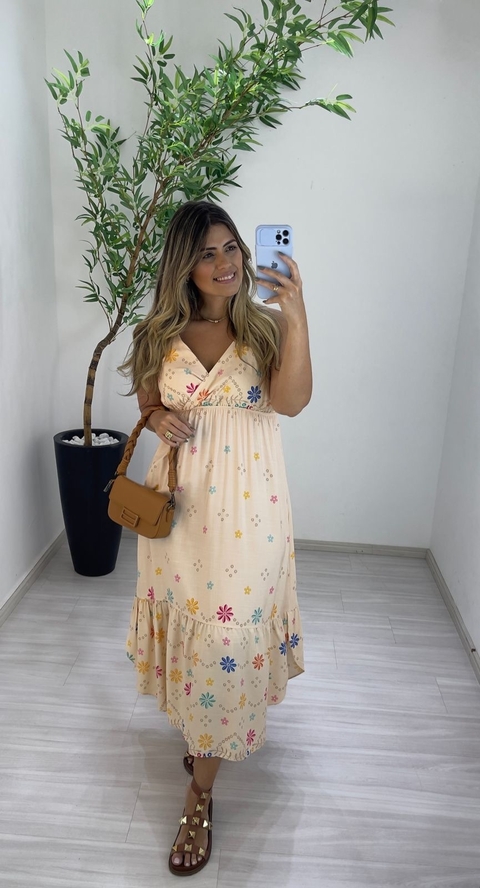 VESTIDO MILLA ALÇA FLOWER NUDE