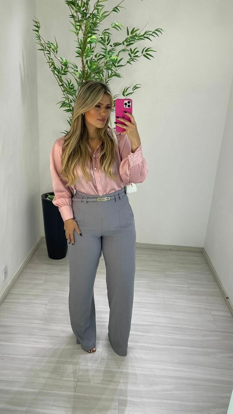 CALÇA PANTALONA CINTO FINO CINZA
