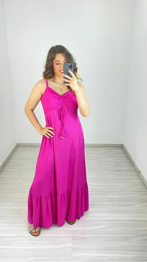 VESTIDO MARA ALÇA RISCA DE GIZ ROSA