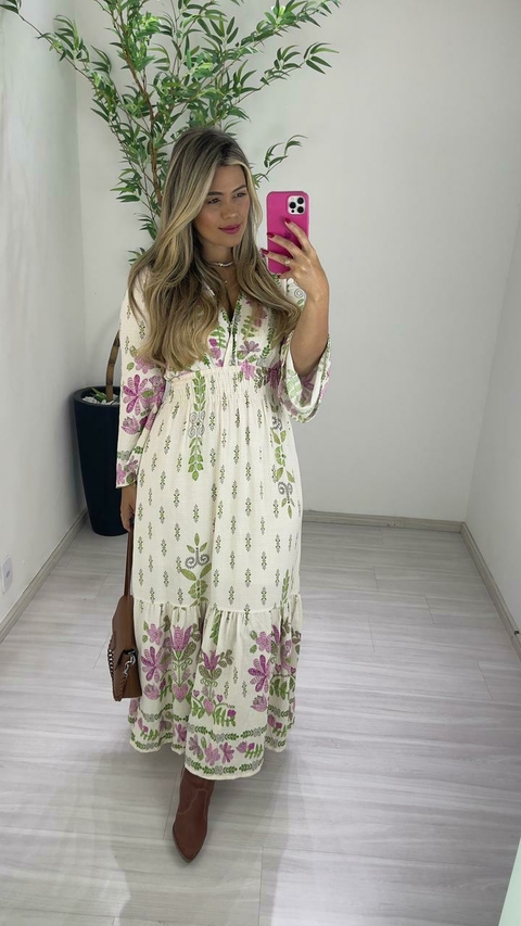 VESTIDO RAPHAELE MANGA ROSA
