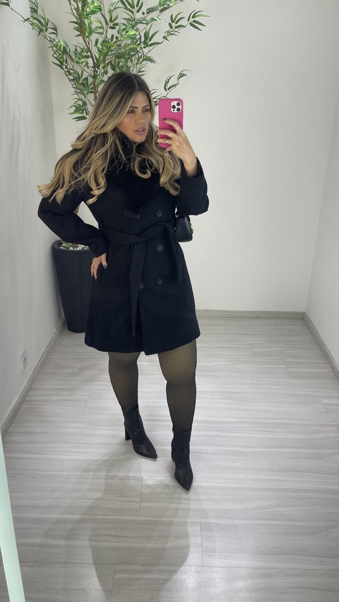 SOBRETUDO LUXO LÃ BATIDA PRETO