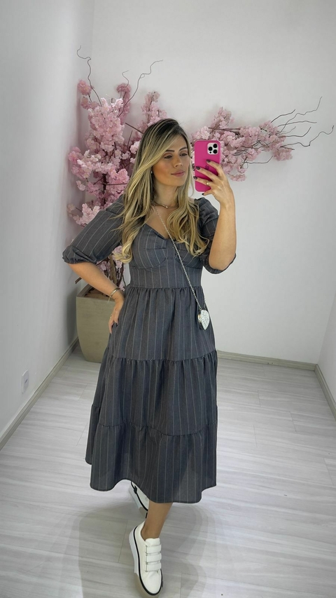 VESTIDO MARI MANGA CINZA
