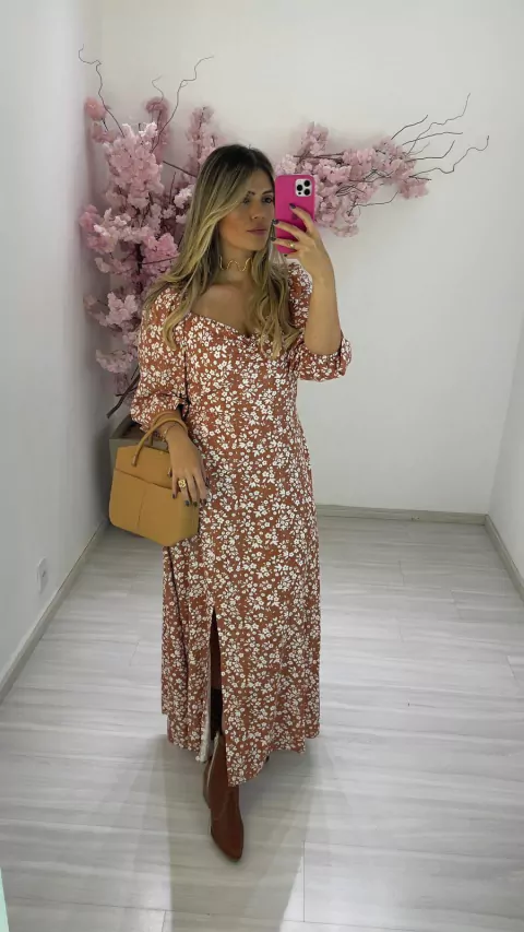 VESTIDO LUDI MANGA MARROM